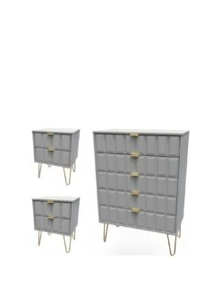 SWIFT Cube 3 Piece Ready Assembled Package - 5 Drawer Chest And 2 Bedside Chests - FSC® Certified -Oleu Furniture Shop UY6HV SQ3 0000000005 GREY SLa
