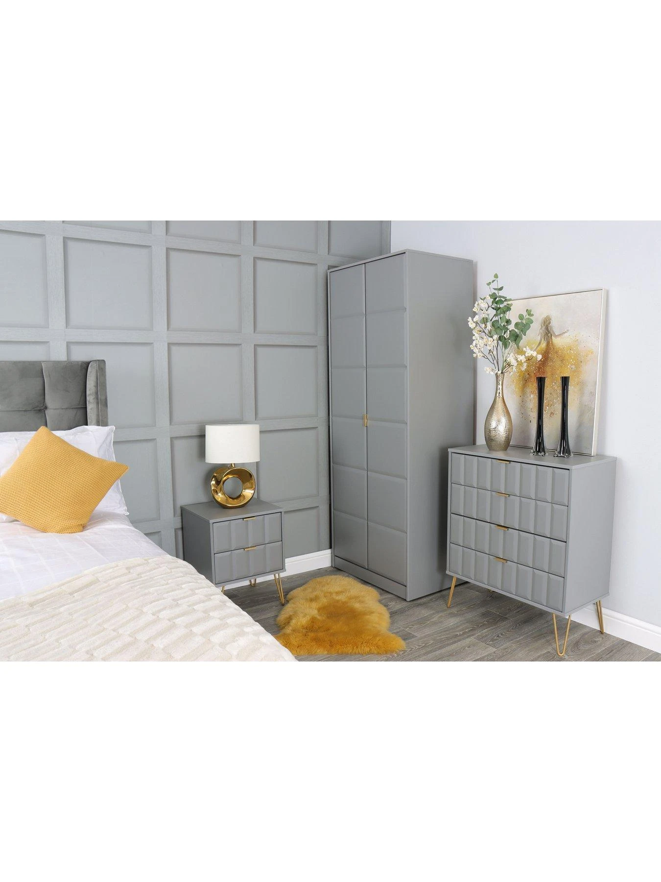 SWIFT Cube 4 Piece Ready Assembled Package - 2 Door Wardrobe, 5 Drawer Chest And 2 Bedside Chests - FSC® Certified 4 SWIFT Cube 4 Piece Ready Assembled Package - 2 Door Wardrobe, 5 Drawer Chest And 2 Bedside Chests - FSC® Certified - Image 2