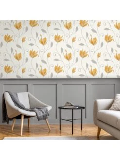 Crown Synergy Floral Sidewall Wallpaper -Oleu Furniture Shop UZVDX SQ4 0000000318 MUSTARD SLd2