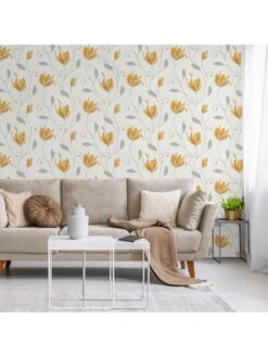 Crown Synergy Floral Sidewall Wallpaper -Oleu Furniture Shop UZVDX SQ5 0000000318 MUSTARD RSr