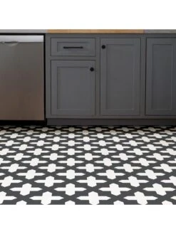 Floor Pops Pack Of 10 Nordic Peel & Stick Floor Tiles -Oleu Furniture Shop UZVG5 SQ3 0000000019 BLACK WHITE SLd