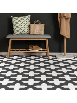Floor Pops Pack Of 10 Nordic Peel & Stick Floor Tiles -Oleu Furniture Shop UZVG5 SQ4 0000000019 BLACK WHITE SLd1