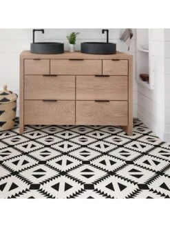 Floor Pops Pack Of 10 Parla Peel & Stick Floor Tiles -Oleu Furniture Shop UZVG9 SQ4 0000000019 BLACK WHITE SLd1
