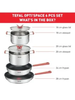 Tefal Optispace 6 Piece Set Austral 9 Tefal Optispace 6 Piece Set Austral -Oleu Furniture Shop V63JX SQ2 0000000166 STAINLESS STEEL SLd
