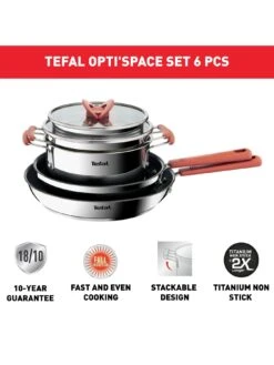Tefal Optispace 6 Piece Set Austral 10 Tefal Optispace 6 Piece Set Austral -Oleu Furniture Shop V63JX SQ3 0000000166 STAINLESS STEEL SLd1