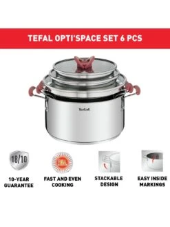 Tefal Optispace 6 Piece Set Austral 11 Tefal Optispace 6 Piece Set Austral -Oleu Furniture Shop V63JX SQ4 0000000166 STAINLESS STEEL SLd2
