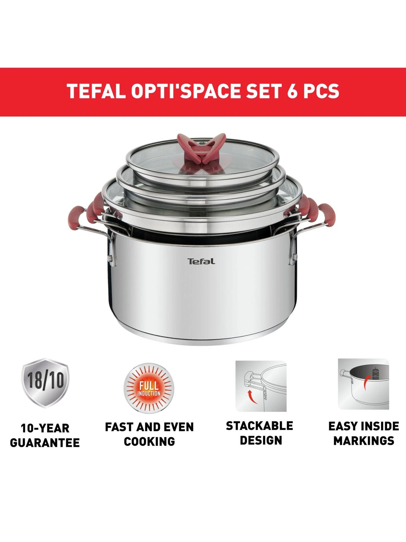 Tefal Optispace 6 Piece Set Austral 6 Tefal Optispace 6 Piece Set Austral - Image 4