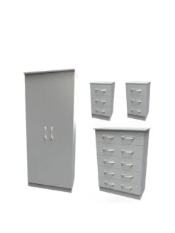 SWIFT Elton Ready Assembled 4 Piece Package - 2 Door Wardrobe, 5 Drawer Chest And 2 Bedside Chests - FSC® Certified  