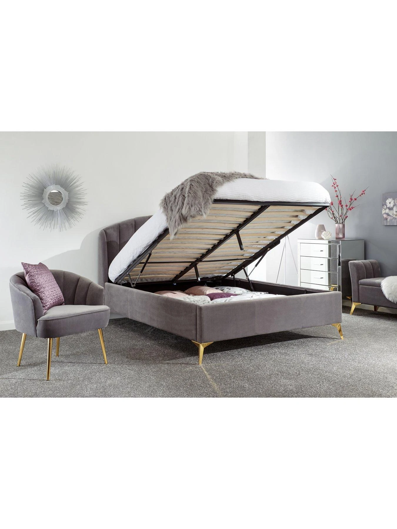 GFW Pettine End Lift Ottoman Bed - Grey 4 GFW Pettine End Lift Ottoman Bed - Grey - Image 2