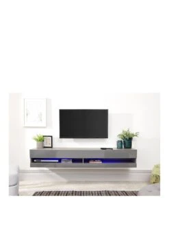GFW Galicia 180 Cm Floating Wall TV Unit With LED Lights - Fits Up To 80 Inch TV - Grey -Oleu Furniture Shop V7Y7L SQ2 0000000005 GREY SLf