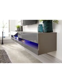 GFW Galicia 180 Cm Floating Wall TV Unit With LED Lights - Fits Up To 80 Inch TV - Grey -Oleu Furniture Shop V7Y7L SQ4 0000000005 GREY SLd1