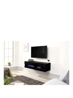 GFW Galicia 120 Cm Floating Wall TV Unit With LED Lights - Fits Up To 55 Inch TV - Black