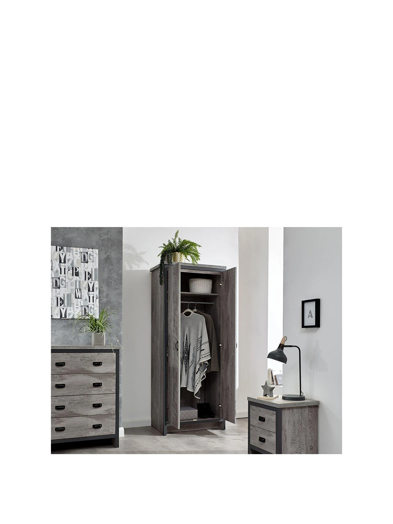 GFW Boston 3 Piece Package - 2 Door Wardrobe, 4 Drawer Chest, Bedside Chest - Grey 5 GFW Boston 3 Piece Package - 2 Door Wardrobe, 4 Drawer Chest, Bedside Chest - Grey - Image 3