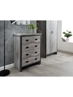 GFW Boston 3 Piece Package - 2 Door Wardrobe, 4 Drawer Chest, Bedside Chest - Grey 10 GFW Boston 3 Piece Package - 2 Door Wardrobe, 4 Drawer Chest, Bedside Chest - Grey -Oleu Furniture Shop V84GX SQ4 0000000005 GREY SLd