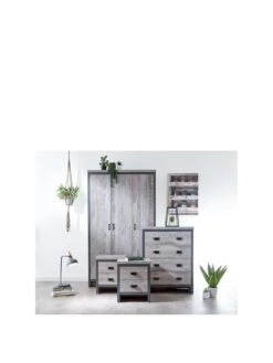 GFW Boston 4 Piece Package - 3 Door Wardrobe, 4 Drawer Chest, 2 Bedside Chests - Grey