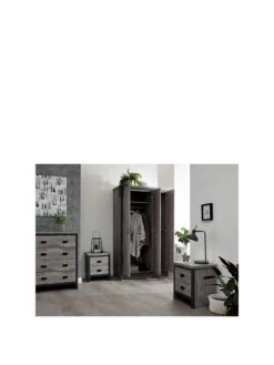 GFW Boston 4 Piece Package - 3 Door Wardrobe, 4 Drawer Chest, 2 Bedside Chests - Grey -Oleu Furniture Shop V84GY SQ3 0000000005 GREY SLa
