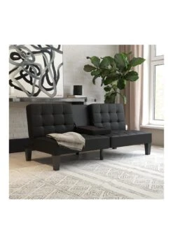 Queer Eye QE Adalynn Convertible Faux Leather Futon - Black -Oleu Furniture Shop V92P5 SQ2 0000000004 BLACK SLf
