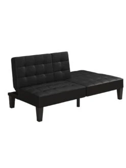 Queer Eye QE Adalynn Convertible Faux Leather Futon - Black -Oleu Furniture Shop V92P5 SQ6 0000000004 BLACK SLd1