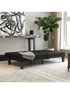 Queer Eye QE Adalynn Convertible Faux Leather Futon - Black -Oleu Furniture Shop V92P5 SQ7 0000000004 BLACK DGy