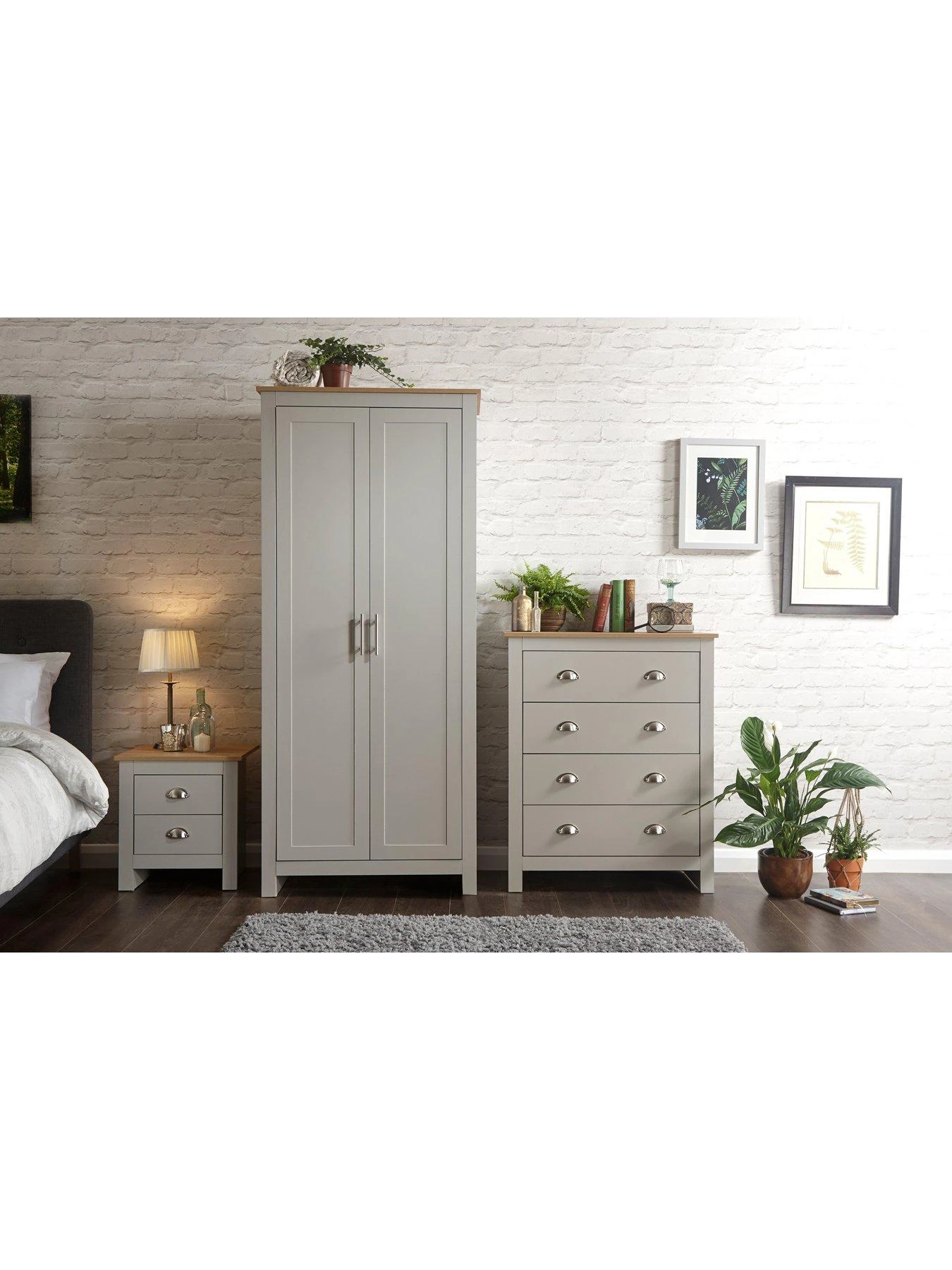 GFW Lancaster 3 Piece Package - 2 Door Wardrobe, 4 Drawer Chest And A Bedside Chest 3 GFW Lancaster 3 Piece Package - 2 Door Wardrobe, 4 Drawer Chest And A Bedside Chest