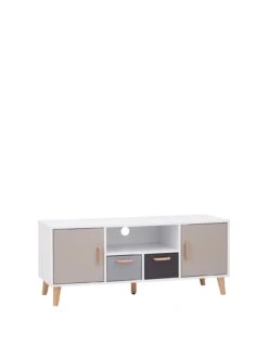 GFW Delta Large TV Unit - Fits Up To 55 Inch TV -Oleu Furniture Shop VB13V SQ3 0000000361 WHITE GREY SLa