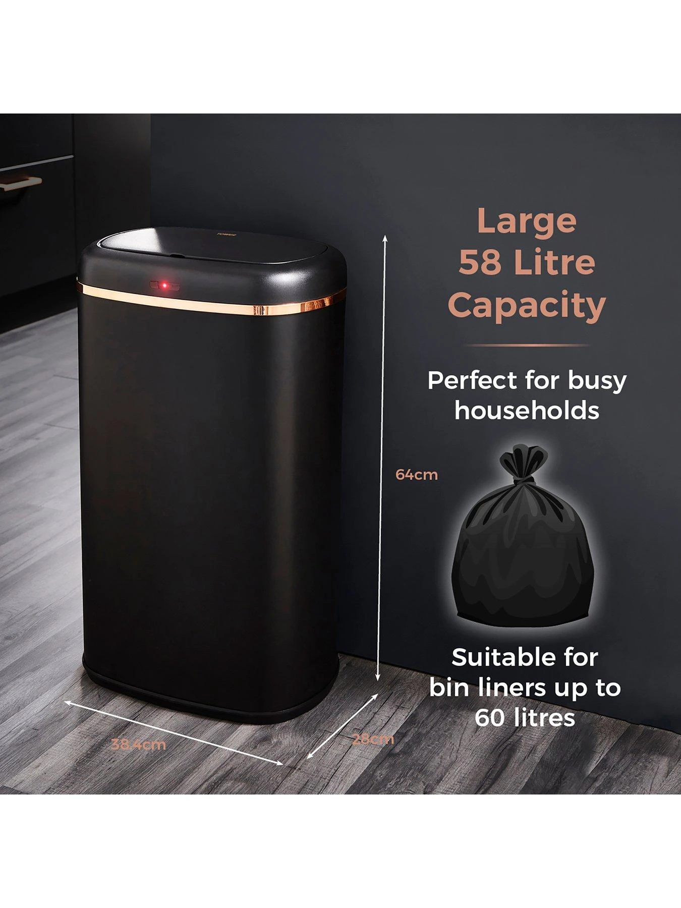 Tower Cavaletto 58-Litre Sensor Bin – Black 6 Tower Cavaletto 58-Litre Sensor Bin – Black - Image 4