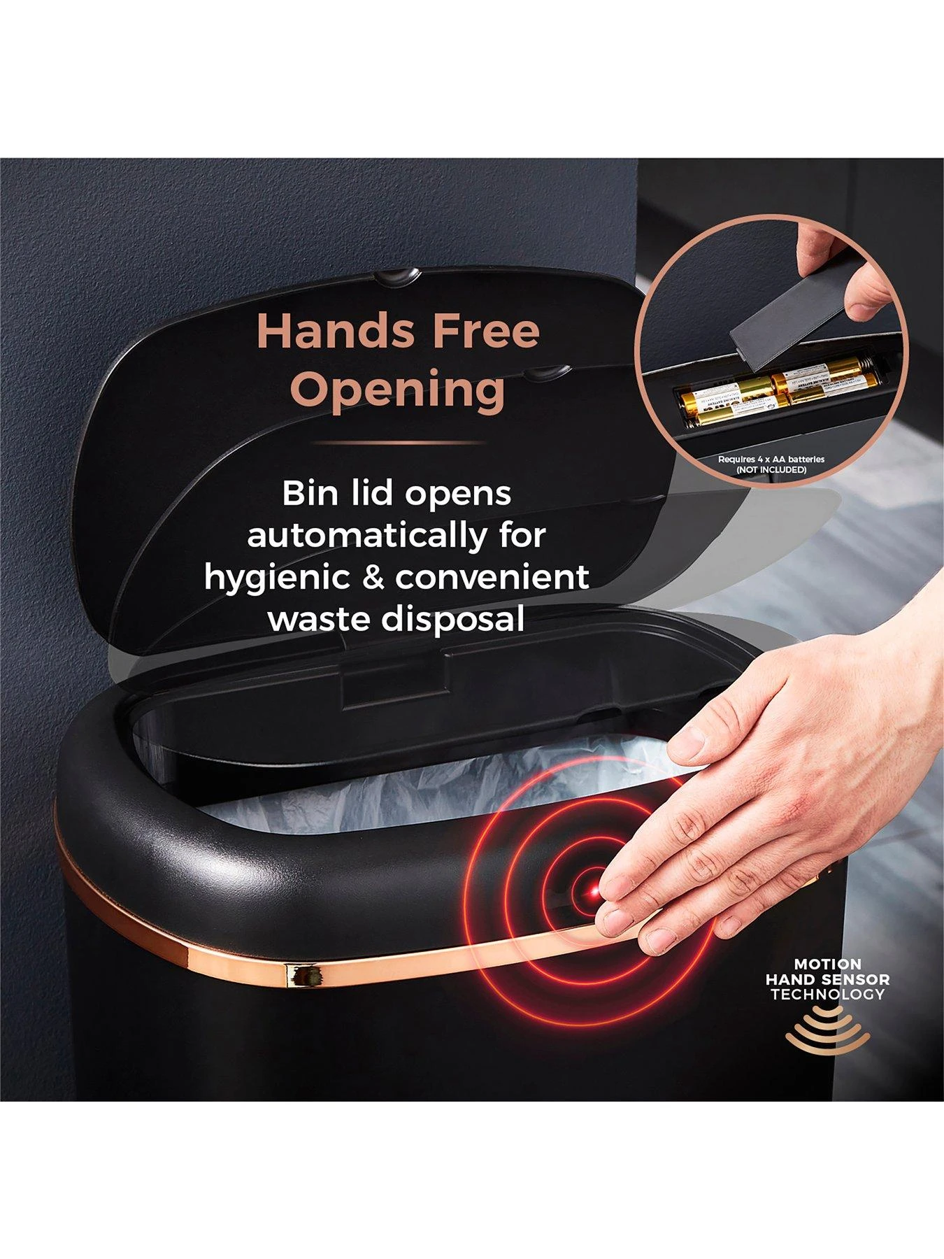 Tower Cavaletto 58-Litre Sensor Bin – Black 7 Tower Cavaletto 58-Litre Sensor Bin – Black - Image 5