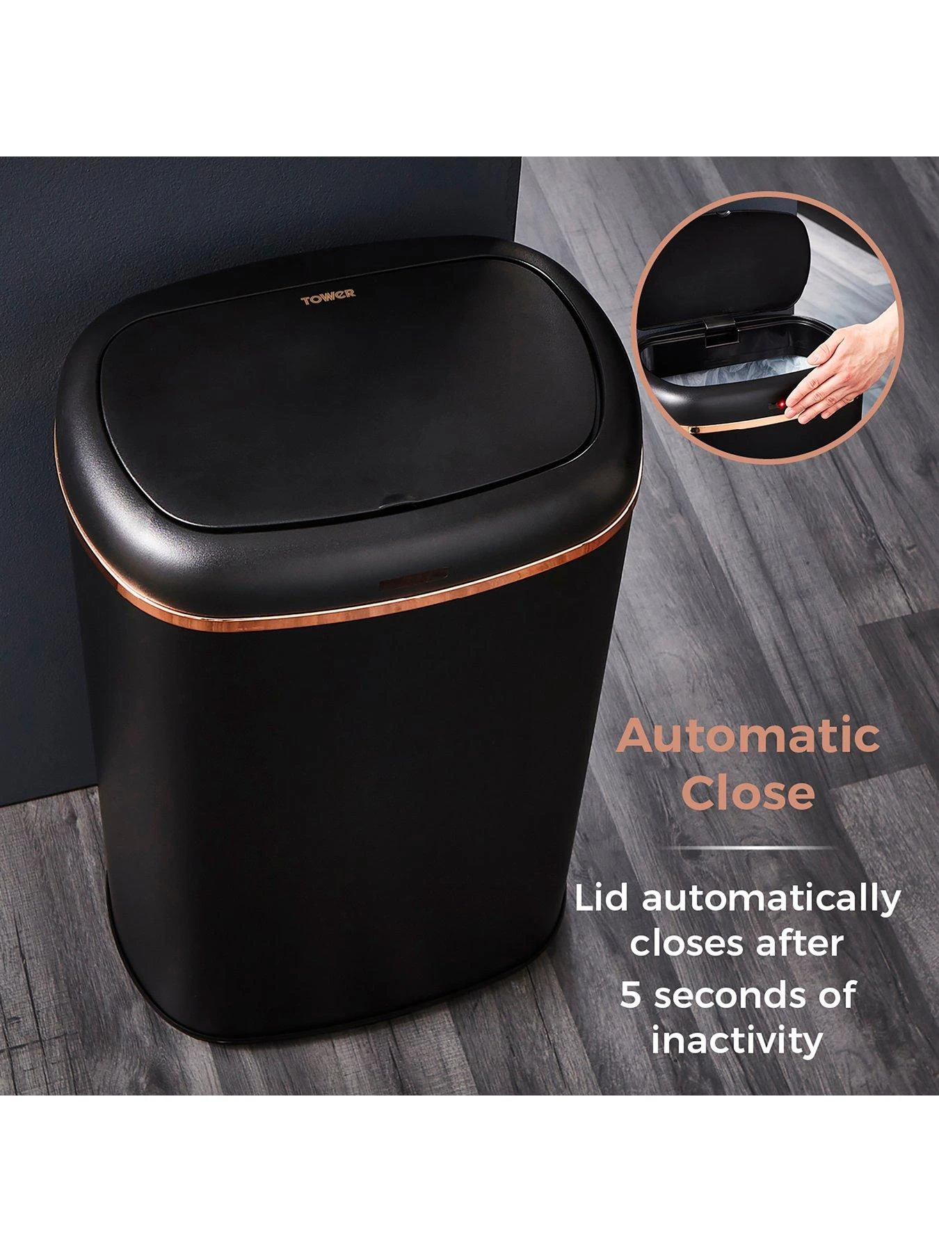 Tower Cavaletto 58-Litre Sensor Bin – Black 9 Tower Cavaletto 58-Litre Sensor Bin – Black - Image 7