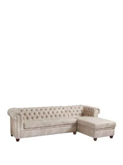 Very Home Chester Chesterfield Leather Look Right Hand Corner Chaise - FSC® Certified -Oleu Furniture Shop VD1A6 SQ4 0000001226 PEBBLE SLa