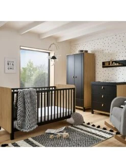 CuddleCo Rafi 3 Piece Nursery Furniture Set - Oak And Black