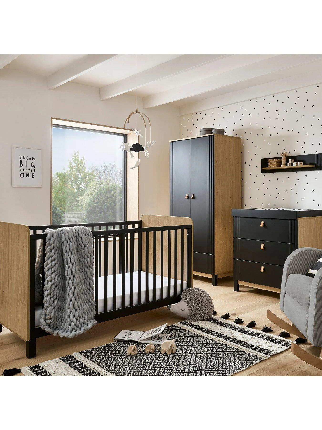 CuddleCo Rafi 3 Piece Nursery Furniture Set - Oak And Black 3 CuddleCo Rafi 3 Piece Nursery Furniture Set - Oak And Black