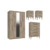 One Call Tuscany Part Assembled 3 Piece Package - 3 Door Mirrored Wardrobe, 5 Drawer Chest And 2 Bedside Chests