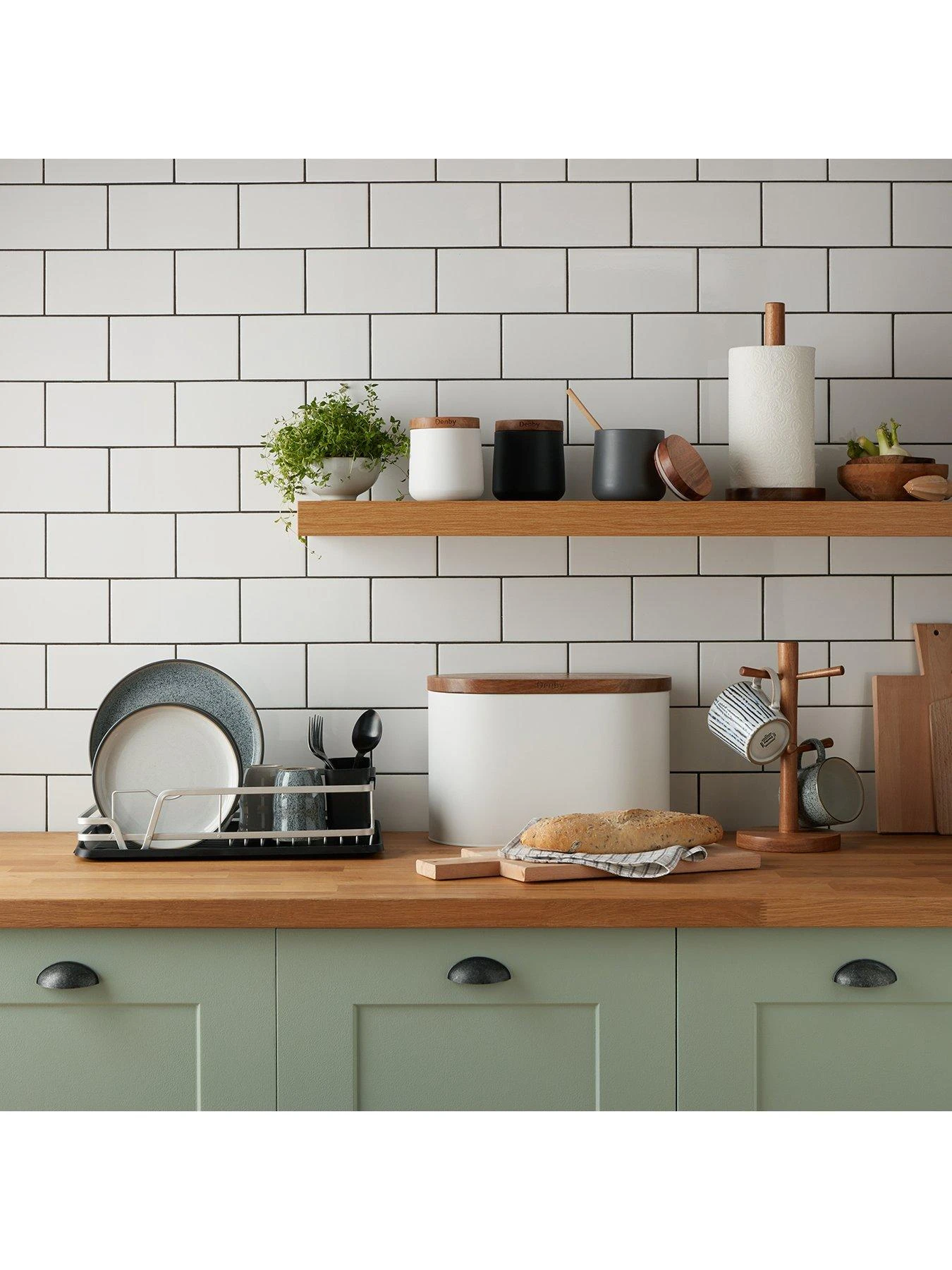 Denby Bread Bin With Acacia Lid - Grey 4 Denby Bread Bin With Acacia Lid - Grey - Image 2