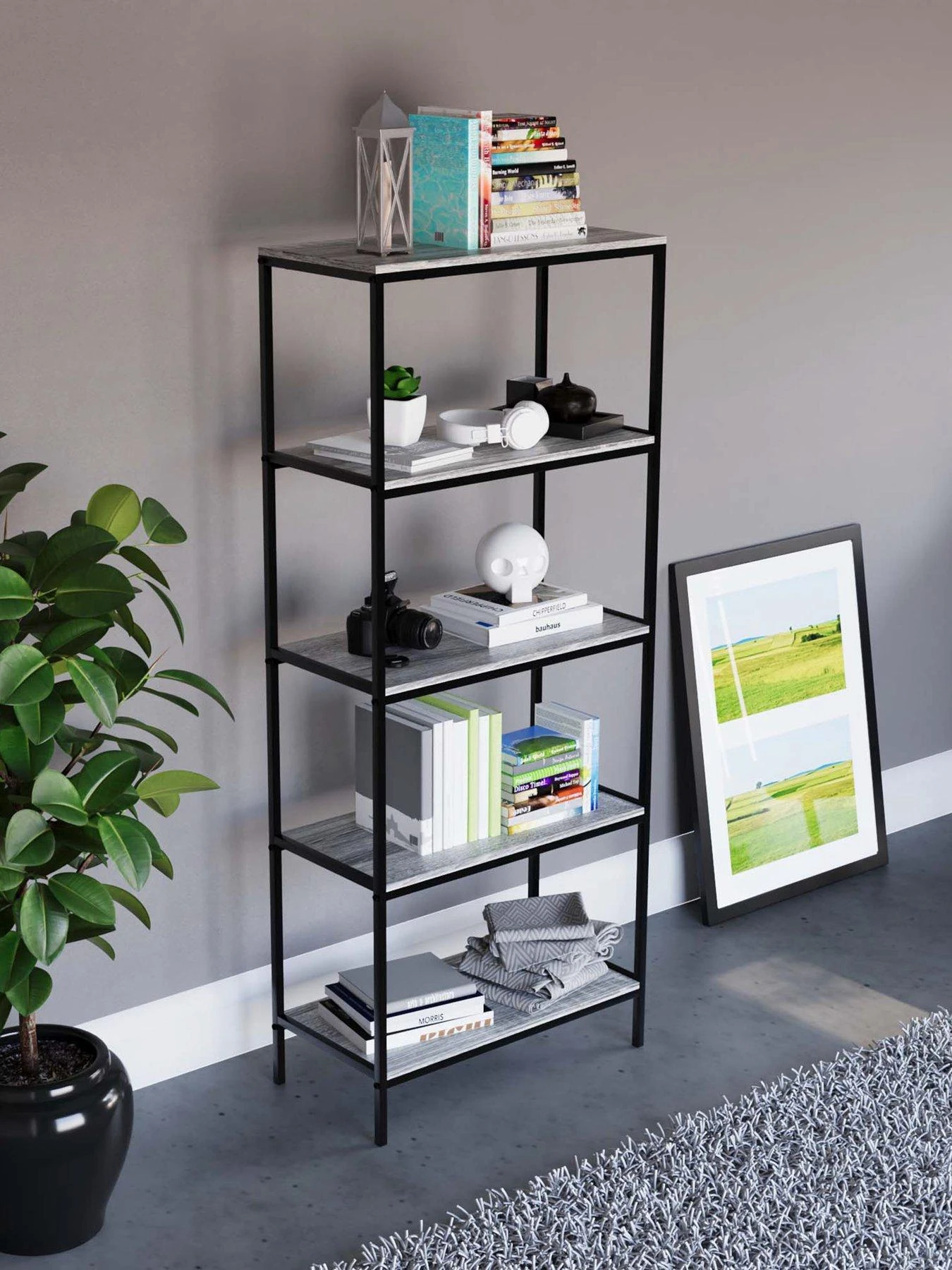 Vida Designs Brooklyn 5 Tier Bookcase - Grey Oak 3 Vida Designs Brooklyn 5 Tier Bookcase - Grey Oak