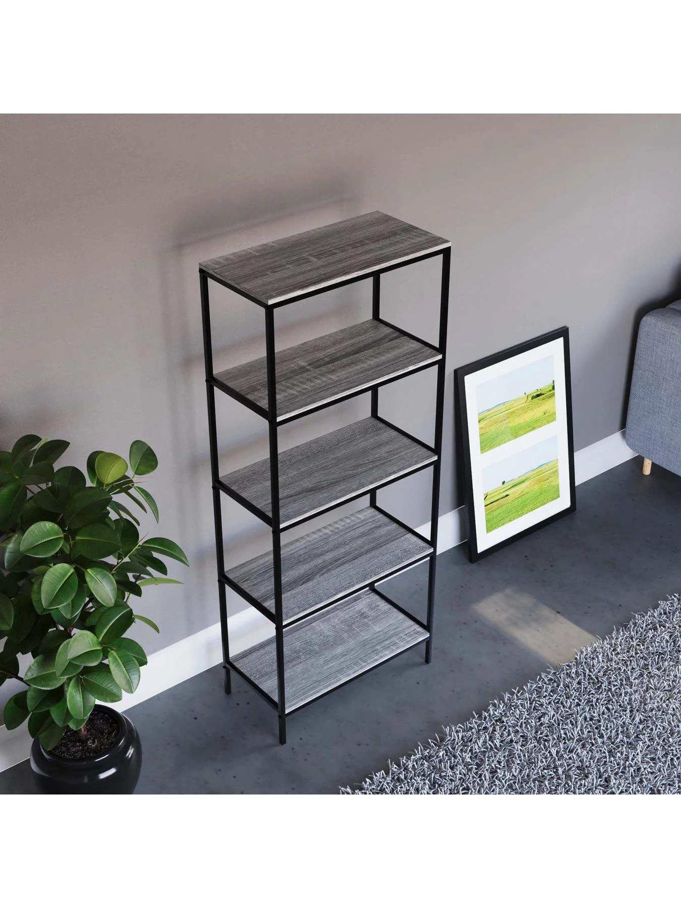 Vida Designs Brooklyn 5 Tier Bookcase - Grey Oak 6 Vida Designs Brooklyn 5 Tier Bookcase - Grey Oak - Image 4