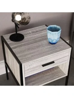 Vida Designs Brooklyn 1 Drawer Bedside Chest - Grey Oak -Oleu Furniture Shop VGOSJ SQ5 0000006131 GREY OAK SLd1