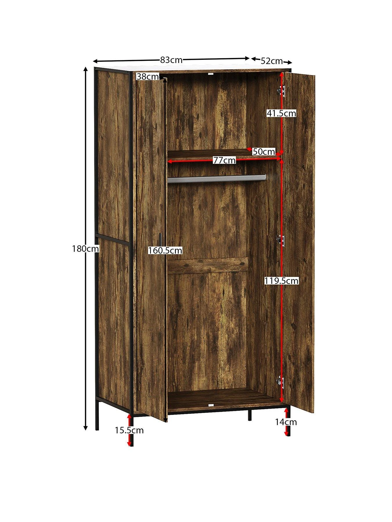 Vida Designs Brooklyn 2 Door Wardrobe - Dark Oak 4 Vida Designs Brooklyn 2 Door Wardrobe - Dark Oak - Image 2