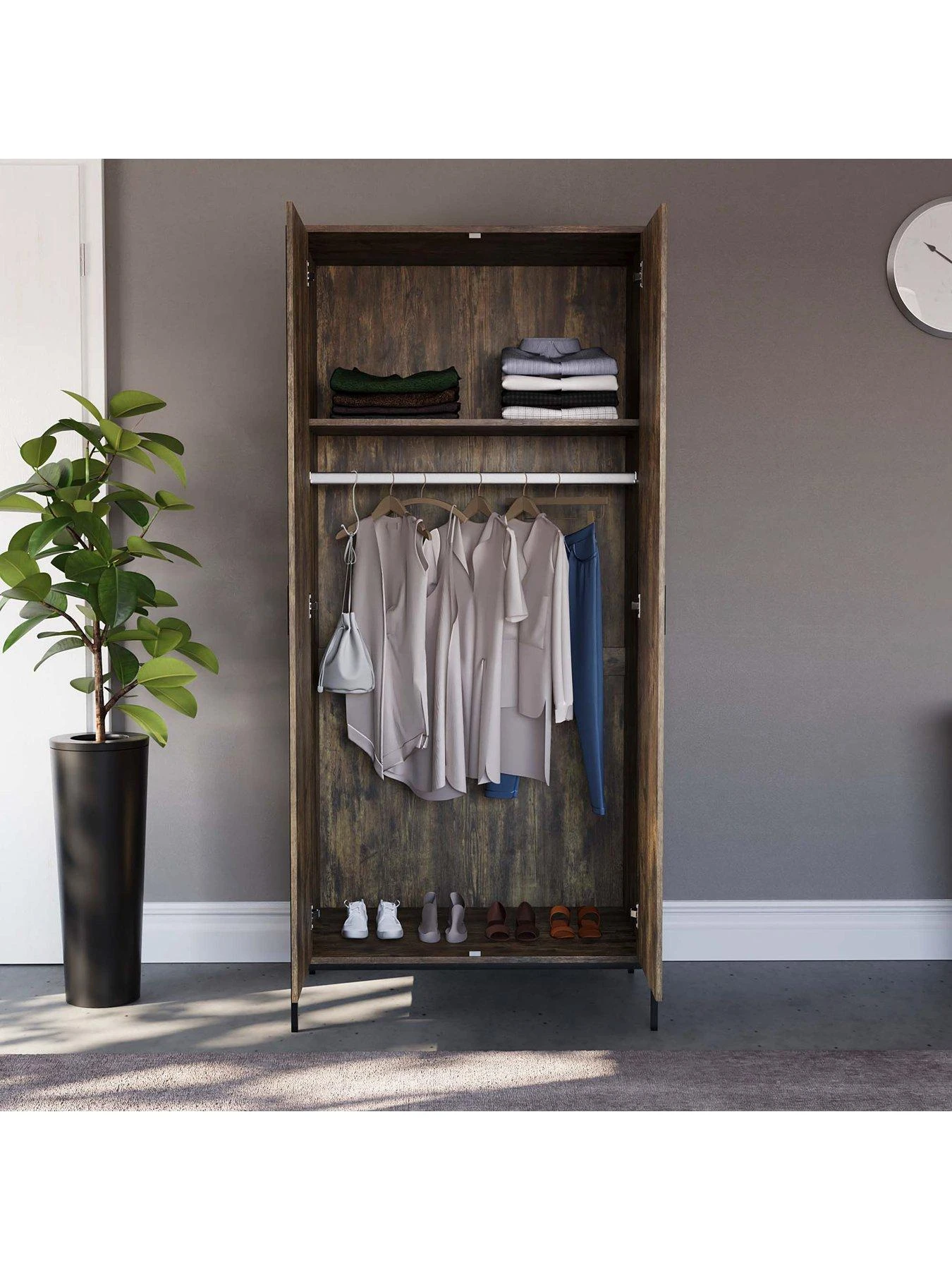 Vida Designs Brooklyn 2 Door Wardrobe - Dark Oak 6 Vida Designs Brooklyn 2 Door Wardrobe - Dark Oak - Image 4