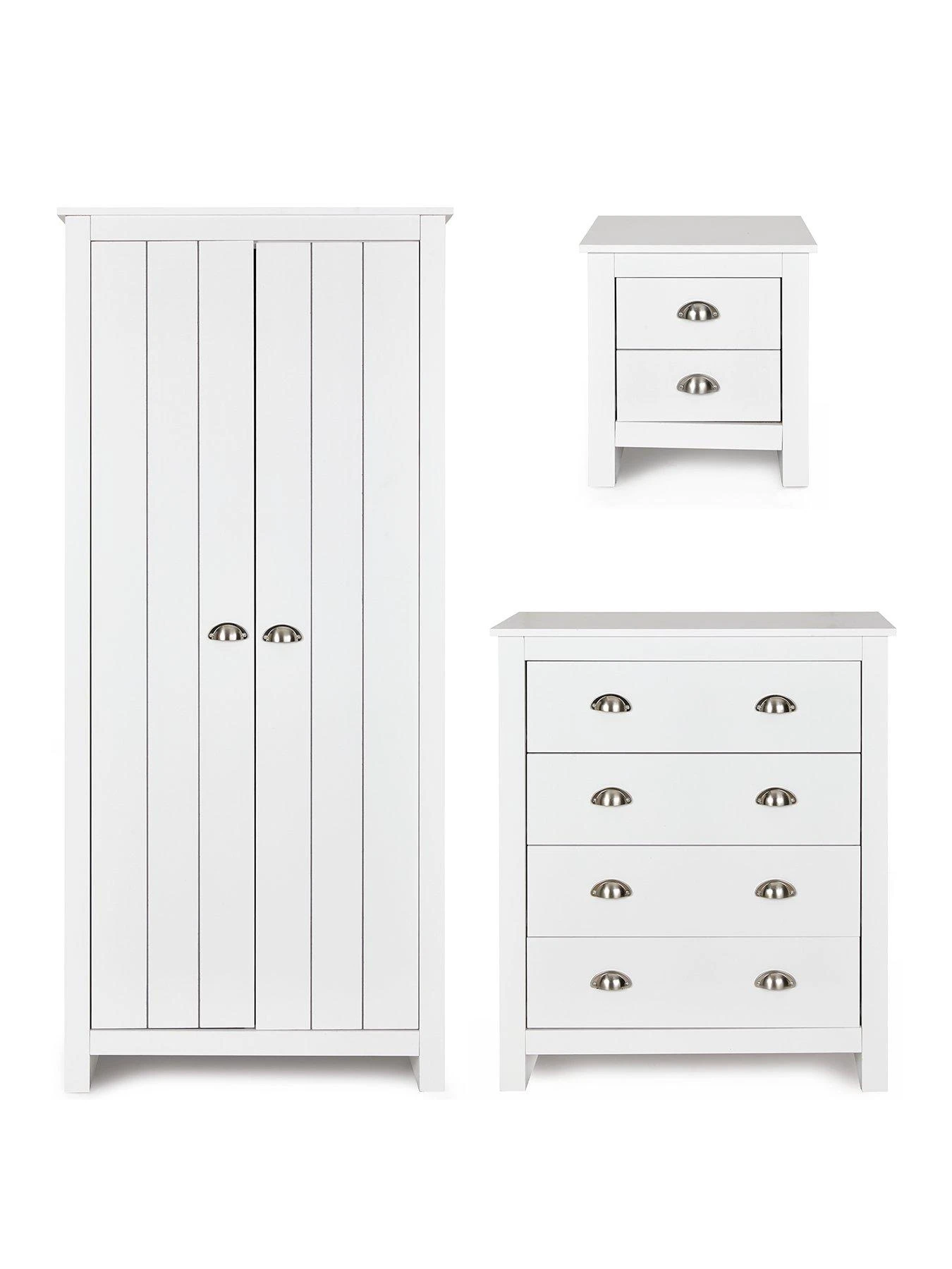 Very Home Atlanta 3 Piece Package - 2 Door Wardrobe, 4 Drawer Chest And 2 Drawer Bedside Chest - White 4 Very Home Atlanta 3 Piece Package - 2 Door Wardrobe, 4 Drawer Chest And 2 Drawer Bedside Chest - White - Image 2