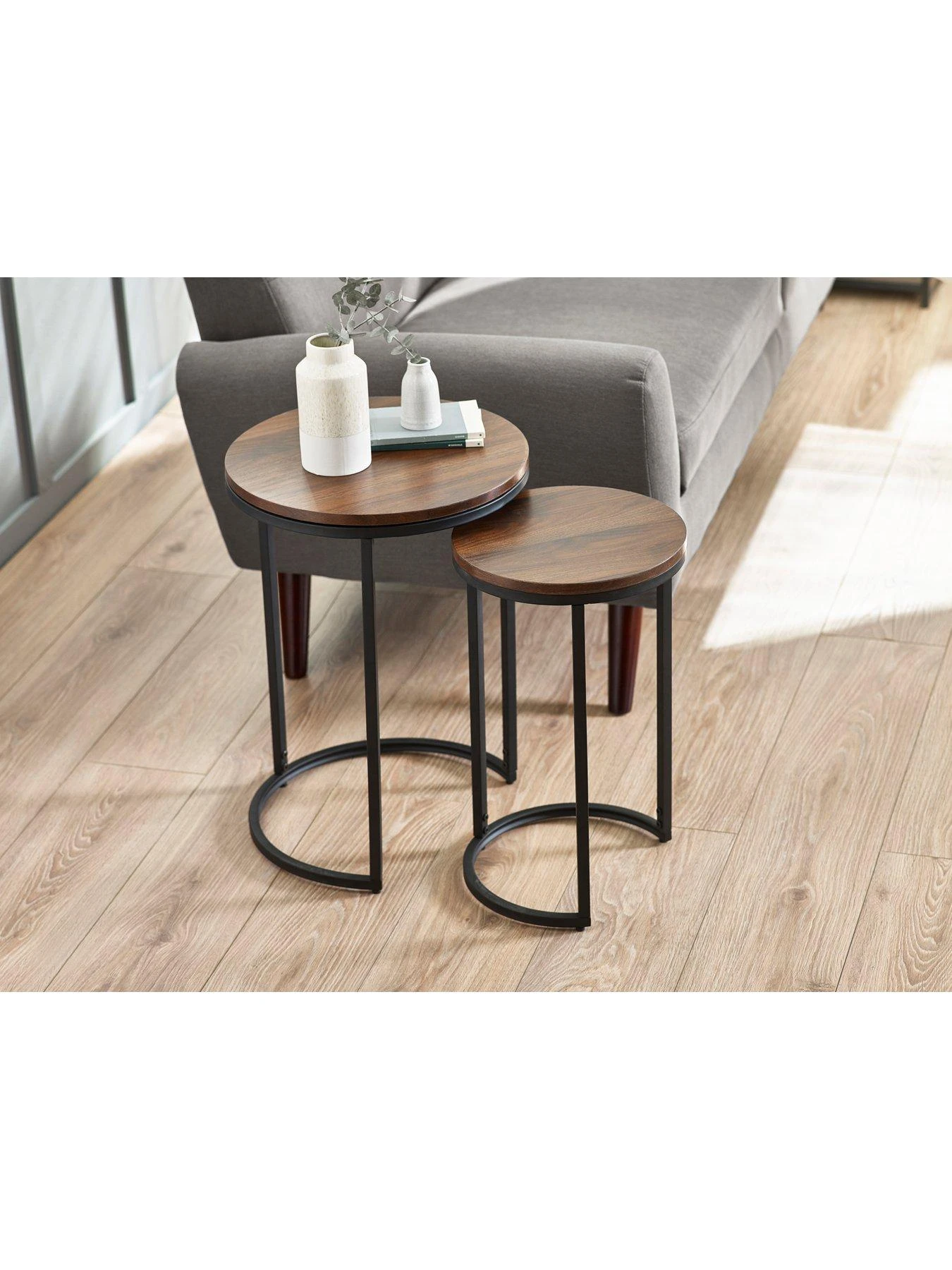 Julian Bowen Tribeca Round Nesting Side Tables - Walnut 3 Julian Bowen Tribeca Round Nesting Side Tables - Walnut