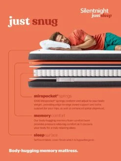 Silentnight Just Sleep Snug Memory 1000 Pocket Mattress -Oleu Furniture Shop VJL2M SQ7 0000000013 WHITE DGy