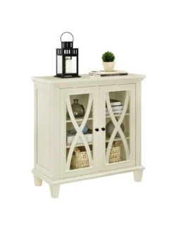 Ellington Double Glass Door Accent Cabinet - White -Oleu Furniture Shop VKEER SQ7 0000000013 WHITE RSr1