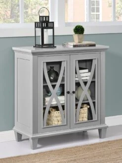 Ellington Double Glass Door Accent Cabinet - Grey