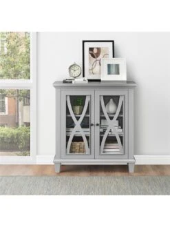 Ellington Double Glass Door Accent Cabinet - Grey -Oleu Furniture Shop VKEES SQ5 0000000005 GREY SLd2