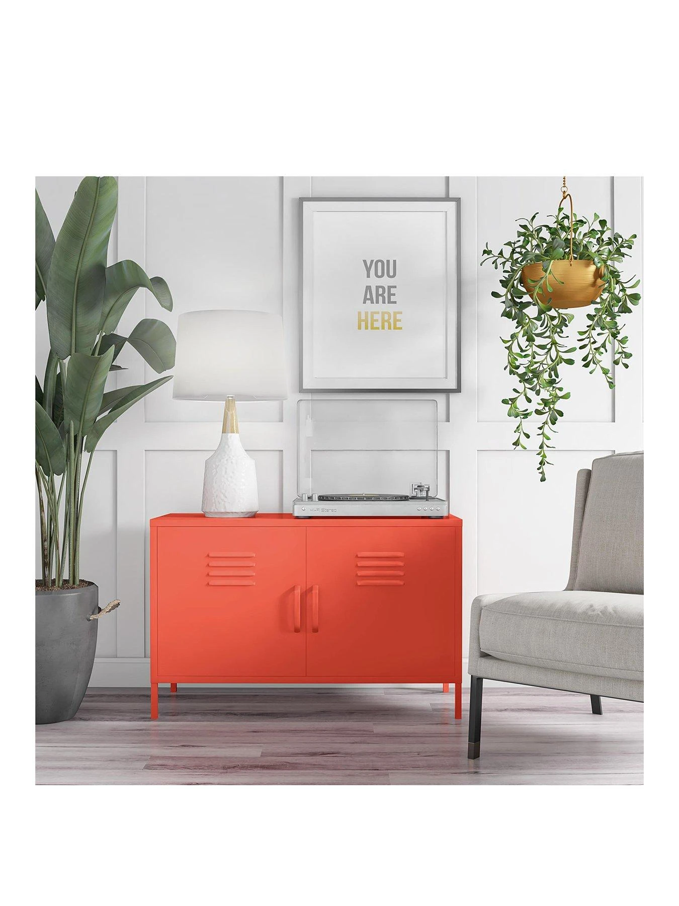 Novogratz Cache 2 Door Metal Locker Accent Cabinet - Orange 4 Novogratz Cache 2 Door Metal Locker Accent Cabinet - Orange - Image 2