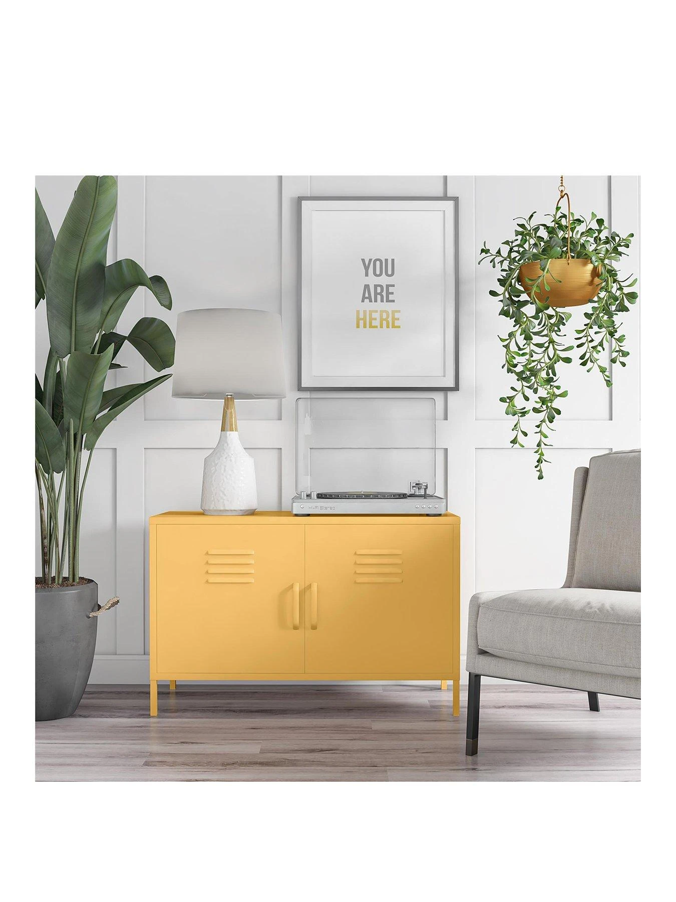 Novogratz Cache 2 Door Metal Locker Accent Cabinet - Yellow 4 Novogratz Cache 2 Door Metal Locker Accent Cabinet - Yellow - Image 2