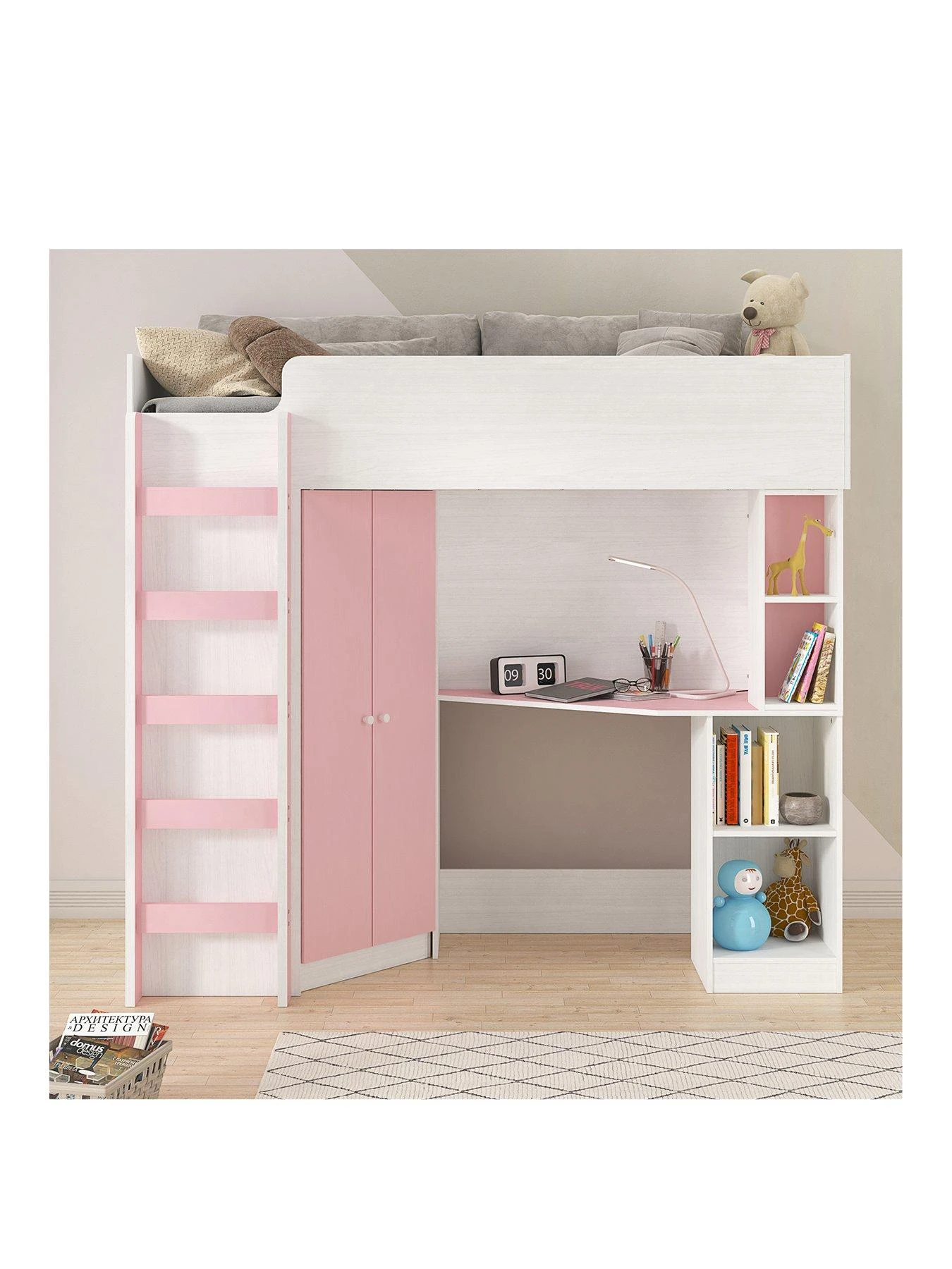 Very Home Miami Fresh High Sleeper Bed With Desk, Wardrobe, Shelves And Mattress Options (Buy And SAVE!) - Pink 3 Very Home Miami Fresh High Sleeper Bed With Desk, Wardrobe, Shelves And Mattress Options (Buy And SAVE!) - Pink