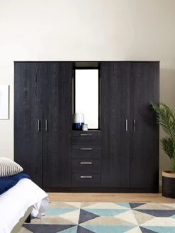 Everyday Panama 4 Door,Ā 4 Drawer Combi Fitment Wardrobe With Mirror - BlackĀ - FSCĀ® Certified