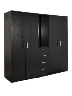 Everyday Panama 4 Door, 4 Drawer Combi Fitment Wardrobe With Mirror - Black - FSC® Certified -Oleu Furniture Shop VLJQ5 SQ3 0000000004 BLACK SLa