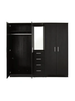 Everyday Panama 4 Door, 4 Drawer Combi Fitment Wardrobe With Mirror - Black - FSC® Certified -Oleu Furniture Shop VLJQ5 SQ4 0000000004 BLACK SLd